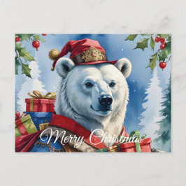 Cartão Postal De Festividades Papai noel de Natal para Design de Urso Polar