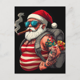 Cartão Postal De Festividades Papai Noel de Natal Tatuado Rebelde de Rua
