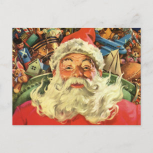 Cartão Postal De Festividades Papai Noel de Natal Vintage em trenó com brinquedo