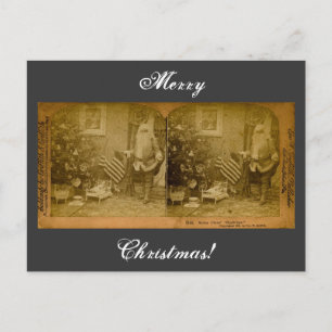 Cartão Postal De Festividades Papai noel de Stereoview & bandeira americana Ca