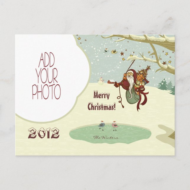 Cartão Postal De Festividades Papai noel de Tarzan & pássaros de patinagem (Frente)