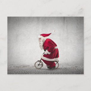 Cartão Postal De Festividades Papai Noel Dirige Uma Bicicleta