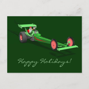 Cartão Postal De Festividades Papai Noel Dirigindo Um Dragster