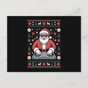 Cartão Postal De Festividades Papai Noel DJ Natal Suéter Feio Floco de Neve