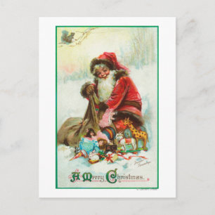 Cartão Postal De Festividades Papai noel do Feliz Natal que embala brinquedos em