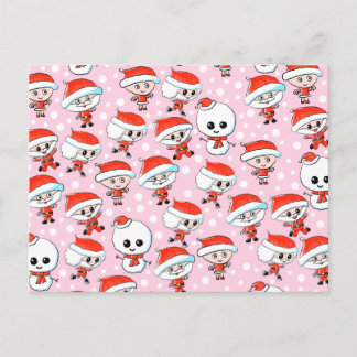 Cartão Postal De Festividades Papai noel e boneco de neve do teste padrão do