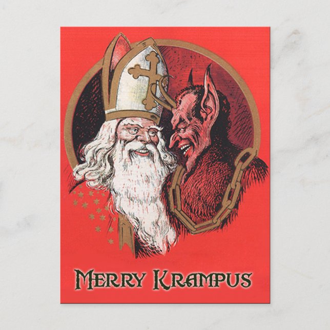 Cartão Postal De Festividades Papai noel e cartão de Krampus (Frente)