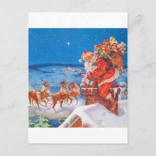 Cartão Postal De Festividades Papai Noel e sua poderosa Reindeer