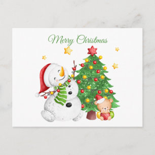 Cartão Postal De Festividades Papai Noel e Urso de Pelúcia no Natal