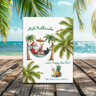 Cartão Postal De Festividades Papai Noel em Ilha Tropical Mele Kalikimaka Natal