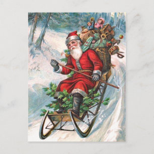 Cartão Postal De Festividades Papai Noel em Sleigh