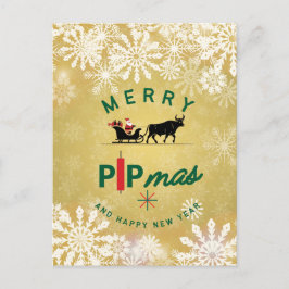 Cartão Postal De Festividades Papai Noel em um Trenó de Touro – Presente de Pipm