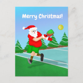 Cartão Postal De Festividades Papai Noel Engraçado Jogando Pickleball Feliz Nata