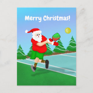 Cartão Postal De Festividades Papai Noel Engraçado Jogando Pickleball Feliz Nata