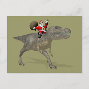 Cartão Postal De Festividades Papai Noel Está Andando Em Trex