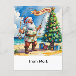 Cartão Postal De Festividades Papai Noel está pescando no feriado de Natal