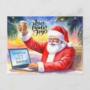 Cartão Postal De Festividades Papai Noel está trabalhando na linha no feriado de