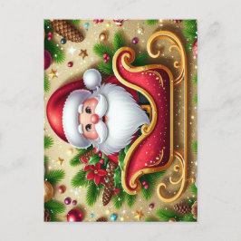 Cartão Postal De Festividades Papai Noel Festivo em Trenó