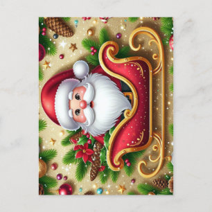 Cartão Postal De Festividades Papai Noel Festivo em Trenó