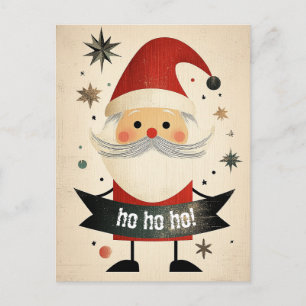 Cartão Postal De Festividades Papai Noel Fofo Segurando uma Faixa Personalizável