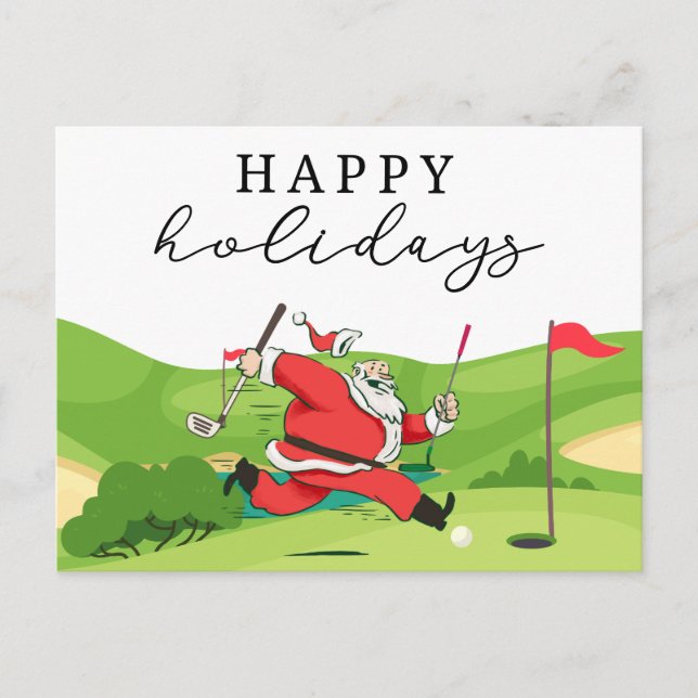 Cartão Postal De Festividades Papai Noel Golfista golfe férias felizes  Férias C (Frente)