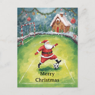 Cartão Postal De Festividades Papai Noel joga Futebol Feriado de Natal 