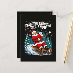 Cartão Postal De Festividades Papai Noel Jogando Golfe Feliz Natal Golfista