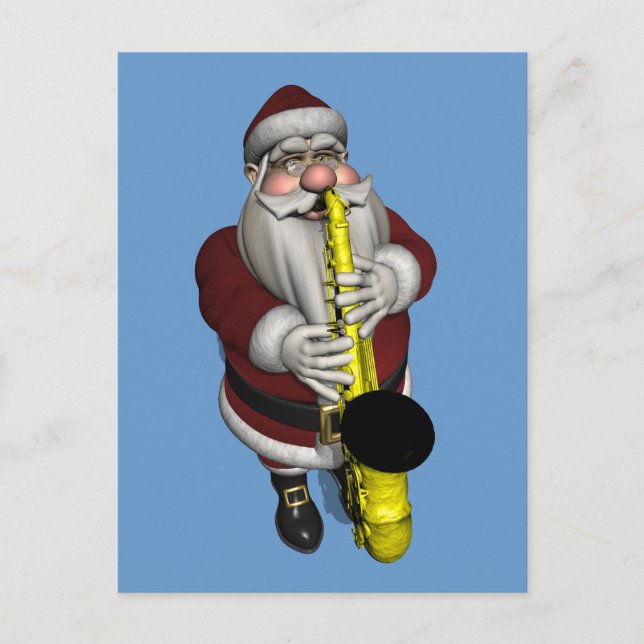 Cartão Postal De Festividades Papai Noel Jogando Saxofone (Frente)