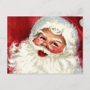 Cartão Postal De Festividades Papai Noel Jolly Vintage Close-up