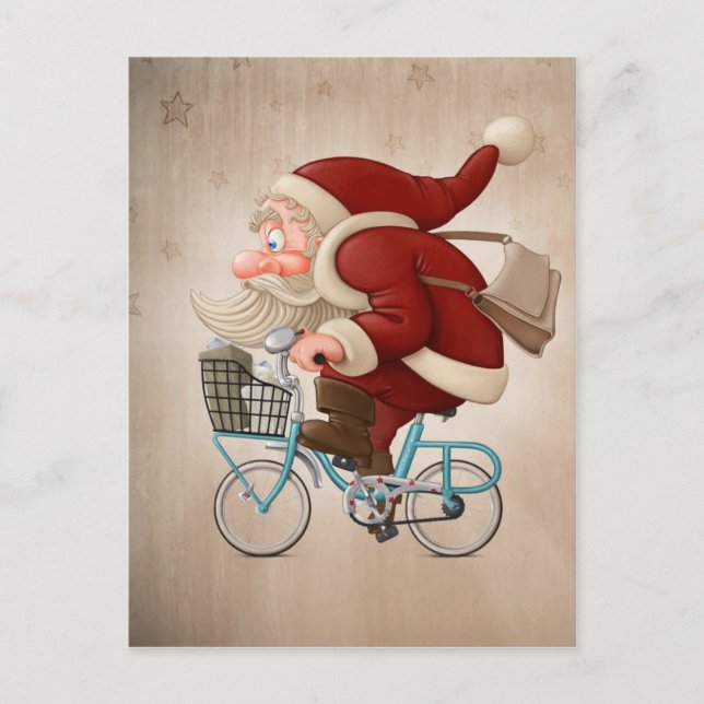 Cartão Postal De Festividades Papai Noel monta a bicicleta (Frente)