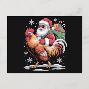 Cartão Postal De Festividades Papai Noel Montado em Galo de Natal Fazenda Galinh