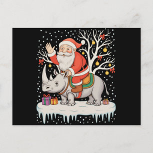 Cartão Postal De Festividades Papai Noel Montado em Rinoceronte Neve Luzes de Na