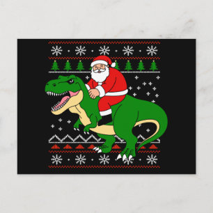 Cartão Postal De Festividades Papai Noel montado em T Rex Dinossauro de Natal Fe