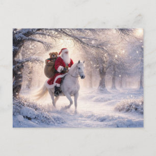Cartão Postal De Festividades Papai Noel montado num belo cavalo branco Natal