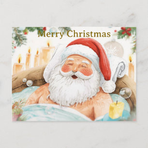 Cartão Postal De Festividades Papai Noel na Banheira de Hidromassagem tema Natal