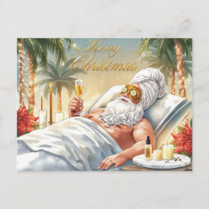 Cartão Postal De Festividades Papai Noel na Banheira de Hidromassagem tema Natal