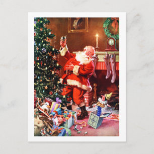Cartão Postal De Festividades Papai Noel na noite antes do Natal