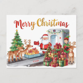 Cartão Postal De Festividades Papai Noel no aeroporto