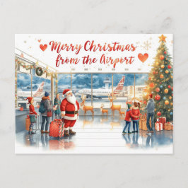 Cartão Postal De Festividades Papai Noel no aeroporto