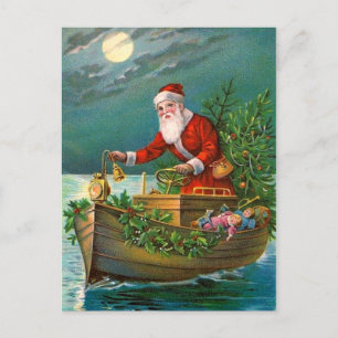 Cartão Postal De Festividades Papai Noel no Barco