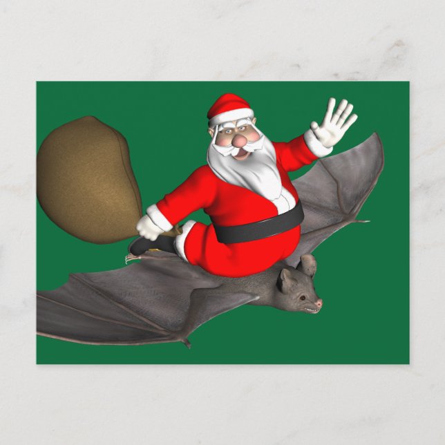 Cartão Postal De Festividades Papai Noel No Bat Voador (Frente)
