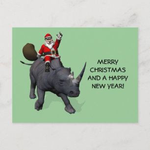 Cartão Postal De Festividades Papai Noel No Rhinoceronte