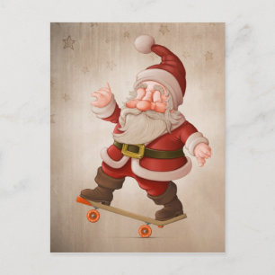 Cartão Postal De Festividades Papai Noel no skate