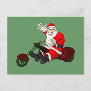 Cartão Postal De Festividades Papai Noel No Trilho De Motor
