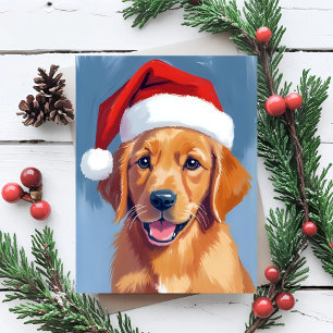 Cartão Postal De Festividades Papai Noel Patas   Filhote de Retriever Dourado Na