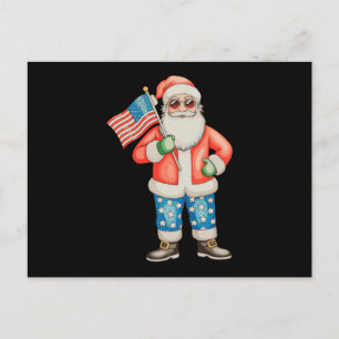 Cartão Postal De Festividades Papai Noel Patriótico Natal Americano 4 de Julho