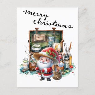 Cartão Postal De Festividades Papai Noel pescando no dia de Natal