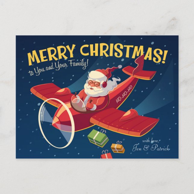 Cartão Postal De Festividades Papai noel Plane (Frente)