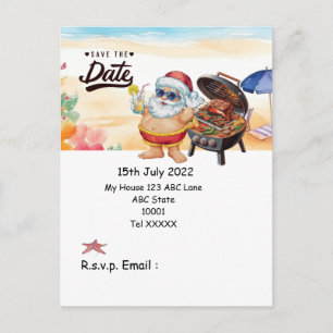 Cartão Postal De Festividades Papai Noel Praia de Verão Salve a data