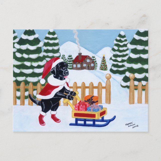 Cartão Postal De Festividades Papai noel preto do Natal de Labrador (Frente)